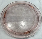 Vintage Jeannette Glass Pink Depression Cake Plate Footed Sunflower
