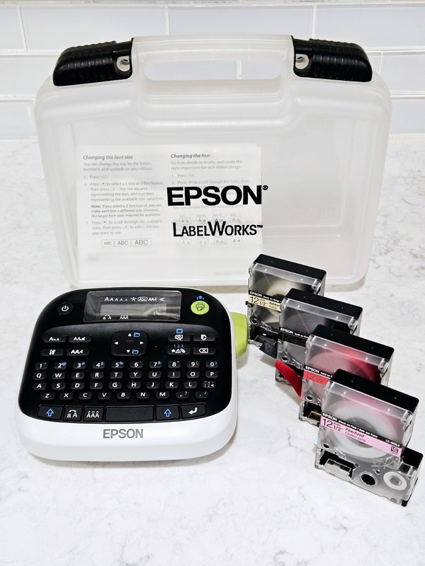 Epson LW-300 Label Printer Tested Working + Case + 4 Label Tape Ribbon SEE VIDEO
