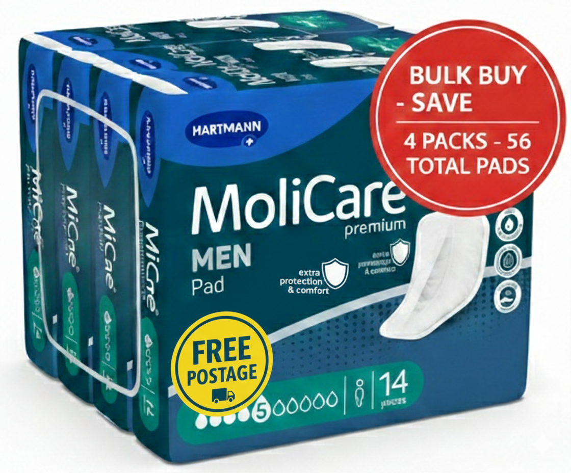 4x MoliCare Premium Men Pads 5 Drops (56s) - Discreet Male Incontinence Pads