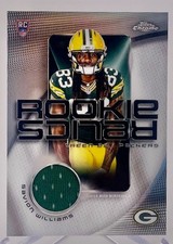 Packers Savion Williams 2025 Topps Chrome No.RR-SW Relic Rookie Single Card. rookie card picture