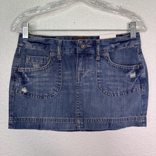 Aeropostale Y2K Skirt Junior 1/2 Denim Micro Mini Distressed Pockets Blue Y2K