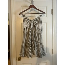 American Eagle Dress M Striped Tie Back Sundress Tiered Cotton Linen Summer
