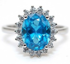 2CT Blue Topaz  White Topaz 925 Solid Genuine Sterling Silver Ring Sz 6 MB5-3