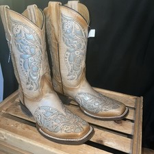 Corral Women  s Embroidered Beige w/Gold Inlay Western Boots Size Teen 6  W7.5