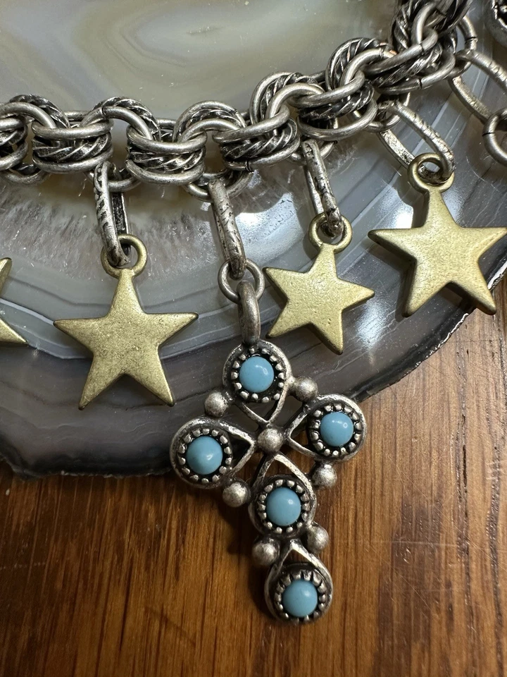 "Brazalete con dije de estrellas cruz de pájaro de 7,5"" multitono LUCKY BRAND con amatista real" Foto 4 de 4
