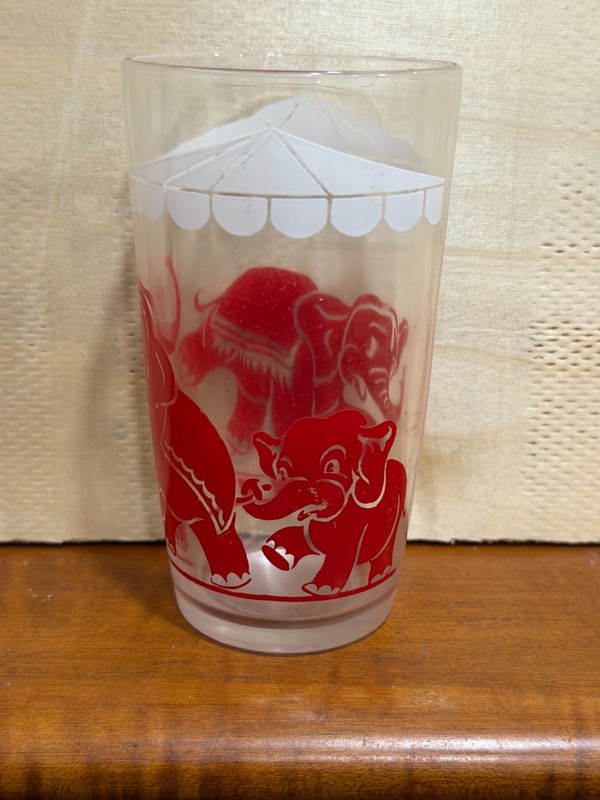 Mid-Century Jelly Glass with Red Circus Elephant Parade