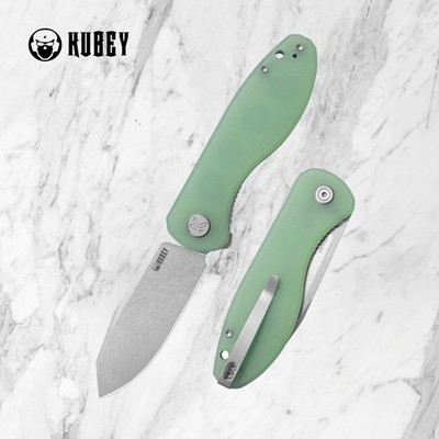 KUBEY MASTER CHIEF LINERLOCK FLIPPER KNIFE JADE G10 14C28N STAINLESS KU358L
