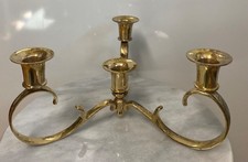 Vintage Brass Tabletop Candelabra 4 Candles Triangular Patina Holiday