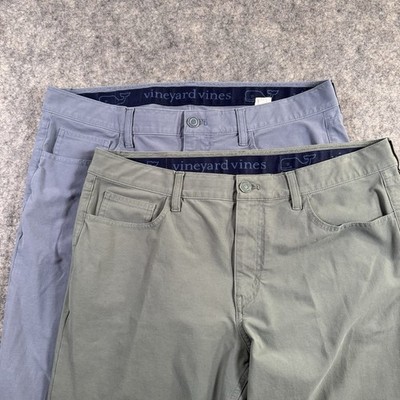 Vineyard Vines LOT 2 On-The-Go Pan Men 35x31  Green Blue Golf Chino Stretch OTG