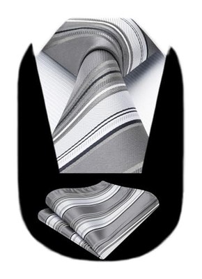  Stripe Tie Mens Ties with Pocket 8.5cm / 3.4 inches in Width B-04-blue Grey