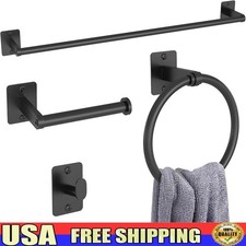 4 Piece Bathroom Accessory Set Towel Bar Ring Holder Hook Wall Mounted New