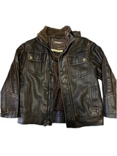 Hawke  Co Boys Distressed Faux Leather Jacket Size 6 Shearling Lined Bomber