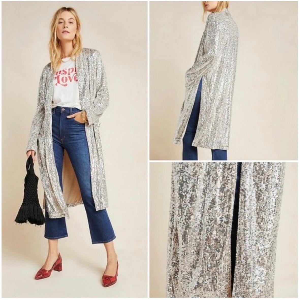 BB Dakota for Anthropologie Dulcinea Platinum Sequined Duster in Small NWT