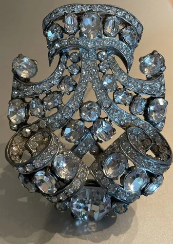 Vintage Original Eisenberg Fur Clip 3X 2“ 1940S Clear Rhinestones W/Silvertone ￼