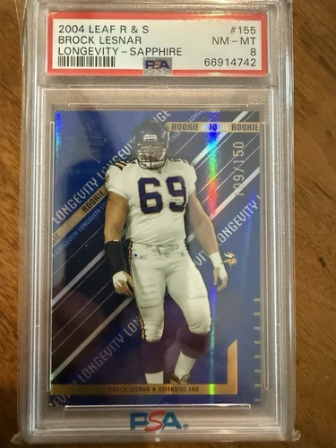 2004 Leaf Rookies & Stars Longevity - Sapphire #155 Brock Lesnar /150 - PSA 8