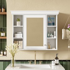 Wall Mounted Bathroom Storage Cabinet W Mirror Door Mirror 6 Open Shelves