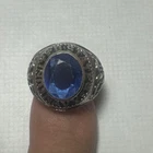 Vintage US Navy Sterling Silver Crest Craft Ring Blue Stone Size 7, 11.1 grams