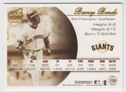 2000 Aurora - Barry Bonds - #128 - San Francisco Giants - NrMt-Mt - Picture 4 of 4