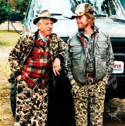 ANTIQUE 8X10 REPRO PRINT FAMED MICHIGAN BOWHUNTERS FRED BEAR AND TED NUGENT # 2