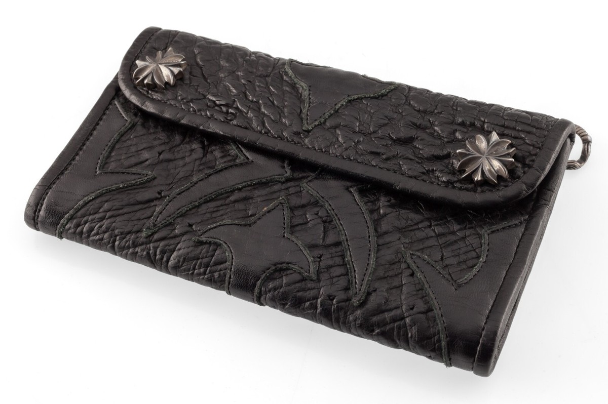 Travis Walker Leather Double Cross Shark Skin Wallet Silver