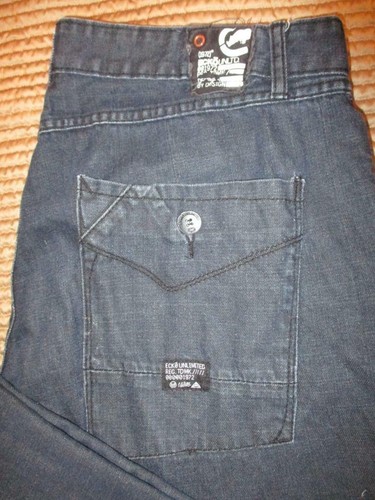 Ecko Unltd. botón de pierna recta delgada Bolsillos Jeans Azul Negro para  Hombre Talla 42 X 32 | eBay