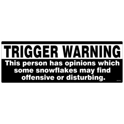 Trigger Warning Sticker - Car Truck Bumper Vinyl Decal funny opinions ...