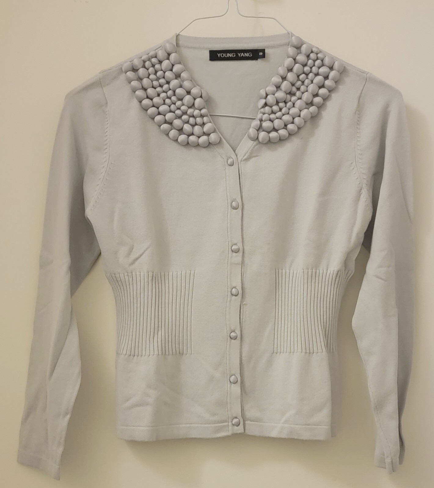 Light Blue Grey Button Collared Stretchy Cardigan… - image 2