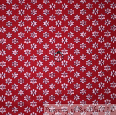 BonEful Fabric Cotton Quilt Red White Snowflake Small Little Calico Winter Print