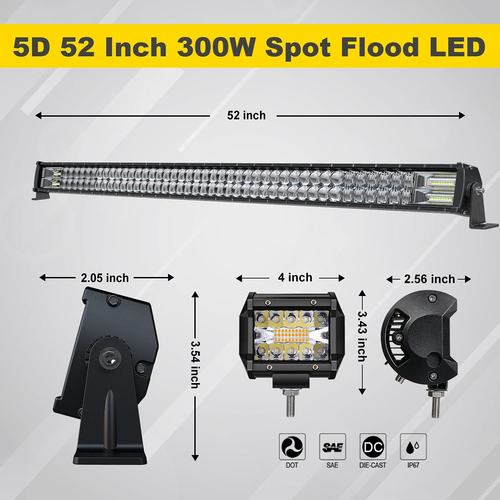 For 1987-95 Jeep Wrangler YJ 52" LED Light Bar Mounting Brackets + 4" LED Pods - Picture 2 of 8