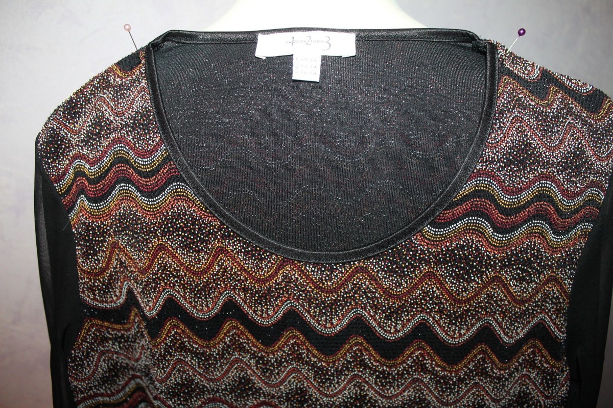 Tunique Femme Style Marin à Strass - Rayures Marinière - Taille 4 - Viscose - Occasion Très Bon État