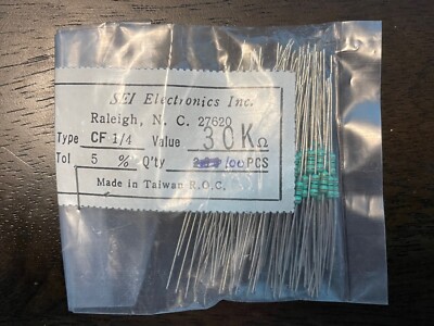 100 pcs of SEI Stackpole 30k Ohm Carbon Film Resistor 1/4W 5% Axial NOS ...