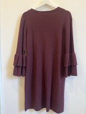 Ann Taylor Sweater Dress M Ruffle Sleeve Burgundy Red Vino V-Neck Career Office