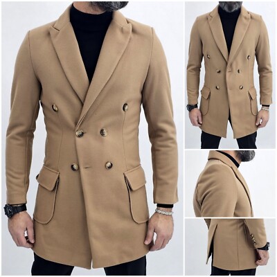 Cappotto Uomo Invernale doppiopetto Giacca Slim fit camel Giubbino