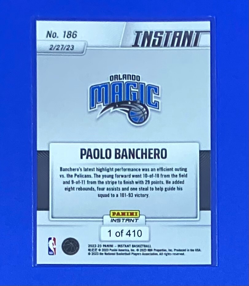2022-23 Panini Instant Paolo Banchero ROOKIE CARD 1/410 SP 2022-23 Panini Instant Paolo Banchero ROOKIE CARD 1/410 SP