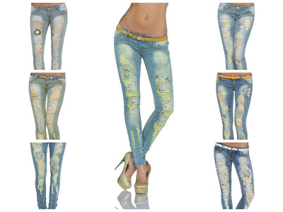 Skinny gerade dehnbare Damenjeans mit Gürteln verfügbar