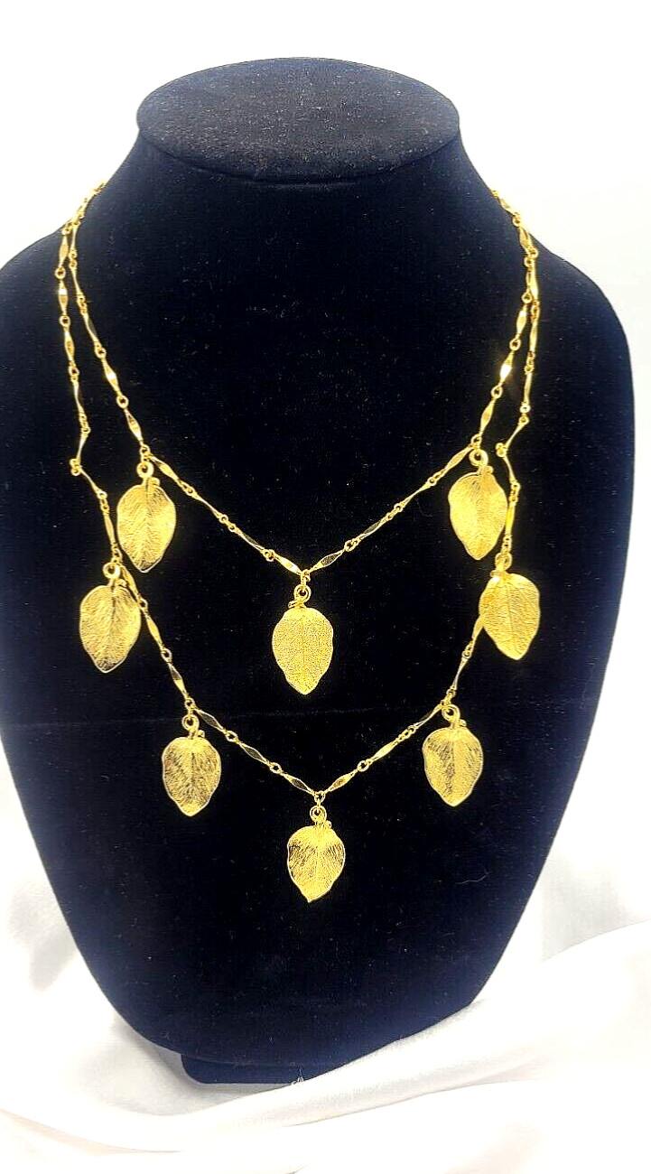 Womens Double Strand Chain Necklace With Goldtone Tex… Gem