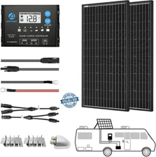 RV SOLAR Starter Package 200W 12V Monocrystalline With 20 AMP CHARGER CONTROL