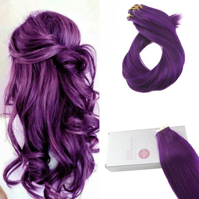 Brazilian Deep Purple Hair Extensions Seamless Tape in Weft Remy Human Hair 24" eBay