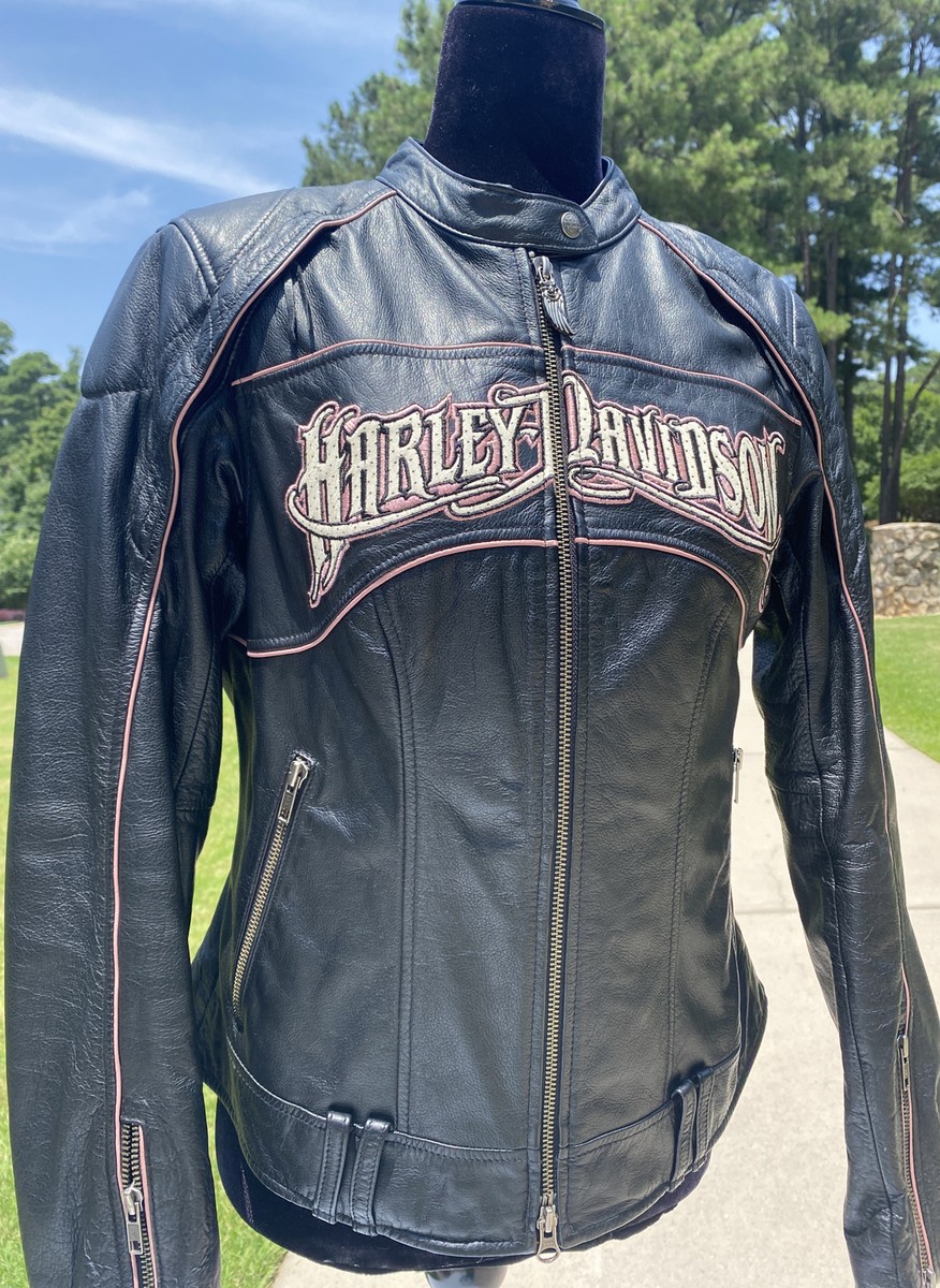 Harley Davidson Women TEMPEST Leather Jacket Black Pink Harley Davidson Women TEMPEST Leather Jacket Black Pink