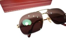 Lunettes de soleil homme CARTIER Trinity semi-sans monture or et marron 58-15...