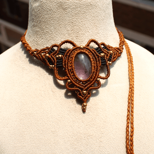 Hermoso collar gargantilla de cristal de macramé boho de cuarzo amatista natural hecho a mano - Imagen 9 de 10