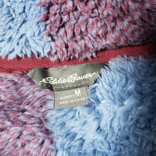 Eddie Bauer Damen Pullover mittelblau rot kariert Sherpa 1/4 Reißverschluss Stehkragen - Bild 4 von 8