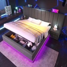 160x200cm 180x200cm Polsterbett LED Doppelbett mit Groß Kopfteil, Lattenrost