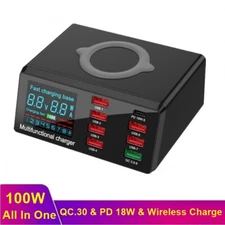 8 Ports Multi USB C PD QC3.0 Wall Fast Charger Adapter Wireless Charging Station