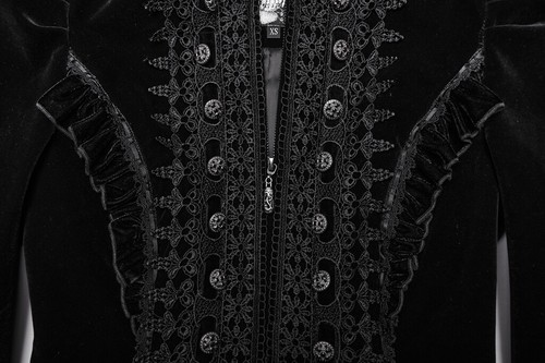 Punk Rave Black Retro Gothic Velvet Symmetric Embroidery Party Coat Punk Women - Bild 16 von 24
