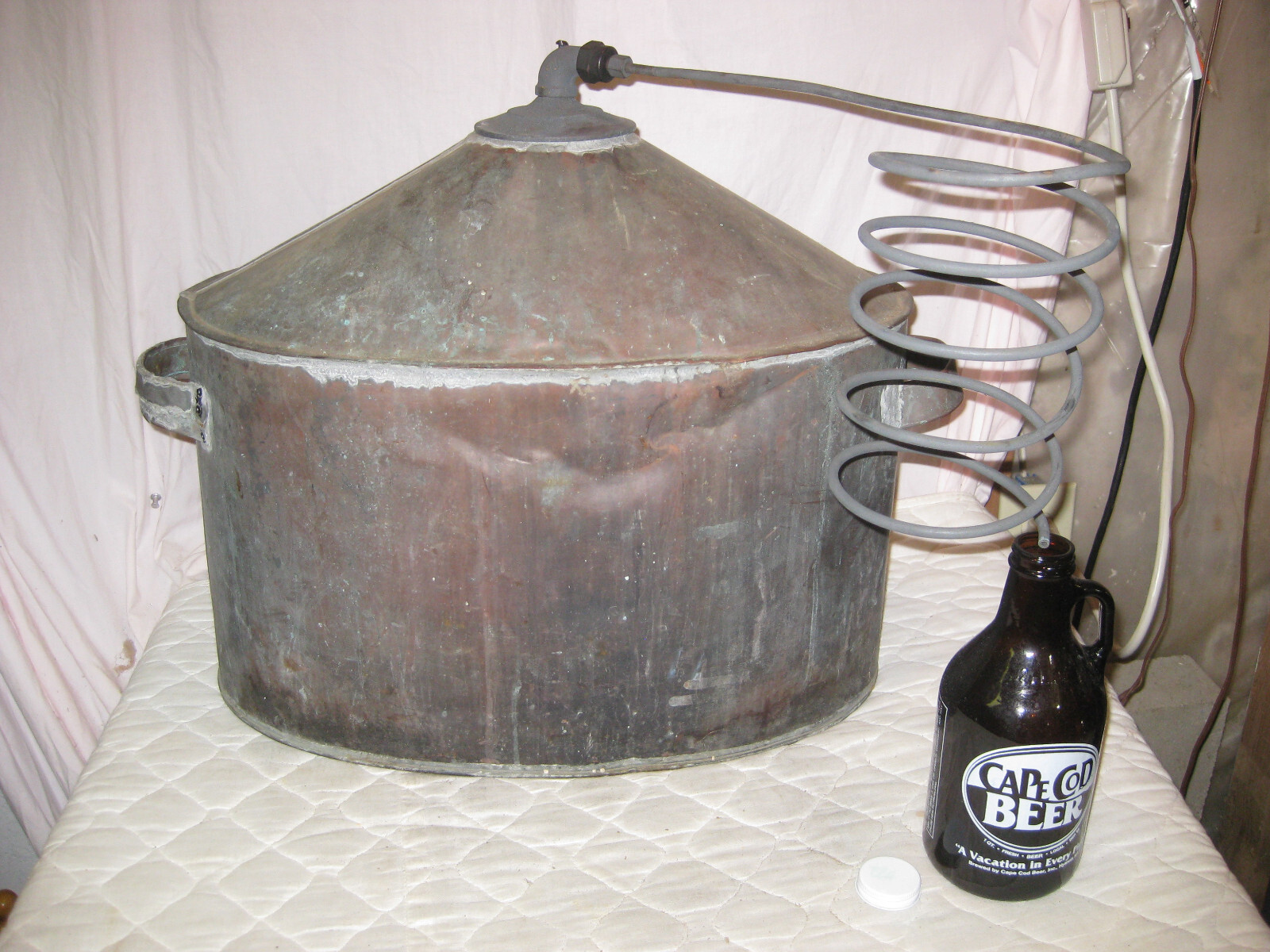 Antique RARE OVAL Copper Moonshine Still w/Coil +CAPE COD BOTTLE-A MAN CAVE MUST
