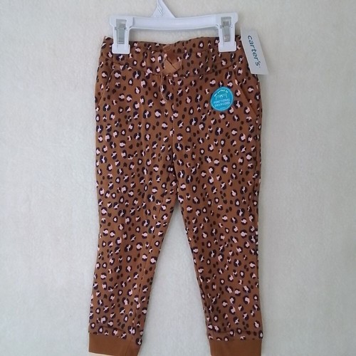 Carters Girls Joggers 4T in Brown Pink Leopard Cotton Pant Drawcord Cinch Ankle