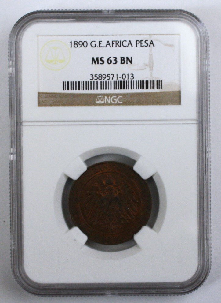 S10 - German East Africa 1 Pesa 1890 NGC MS-63 BN Brilliant Unc