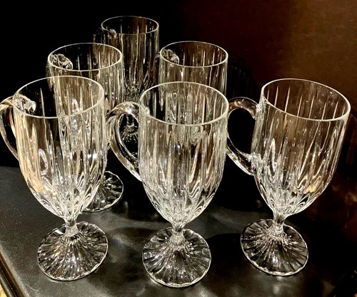 Six (6) Mikasa "Park Lane" Handled/Stemmed Irish Coffee Glasses/Mugs - Mint