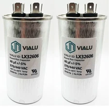 Pack of 2 - VIALU - 40 uf/MFD 370 VAC volts Round Run Capacitor 50/60 Hz